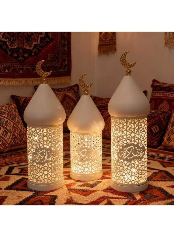 CityRiya-Long Ramadan Lanterns, Ramadan Lantern Lights, Eid Mubarak Decorative Lamp, Intricate Hollow-Out Islamic LED Lanterns, Gold Ramadans Lantern Decorations for Home Party Table Windows (S) - Image 3